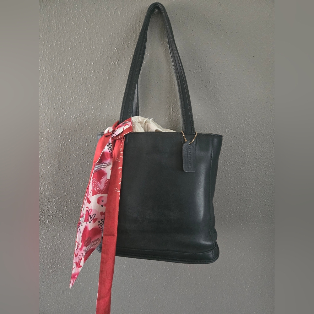 Black Leather Handbag with Scarf